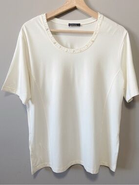 Bianca Cream Short Sleeve Scoop Neck Embellished Tee